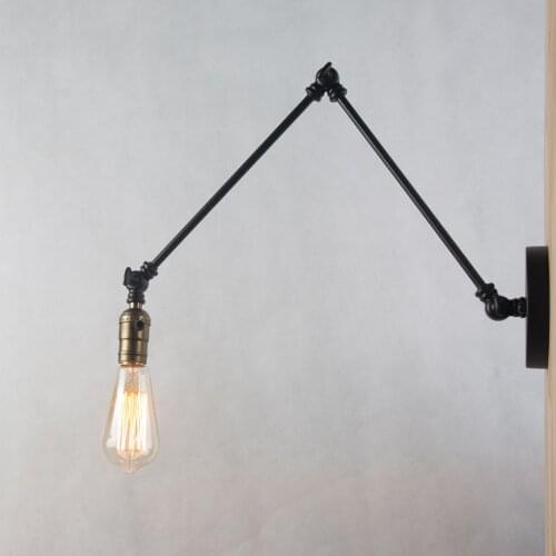OuXean Loft Industrial Wall Lamp, 2 Folding Adjustable Long Swing Arm Wall Light Fixtures, Vintage Sconce, Corridor Bedroom