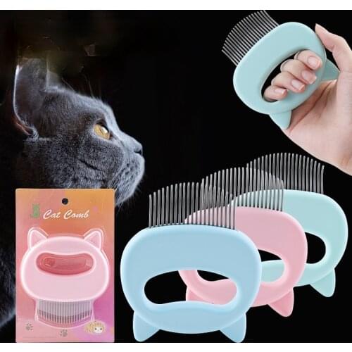 Cat Comb British Short Long Hair Shell Dogs Comb to Removes Loose Undercoat Mats Tangles Knot Ear Modeling Stainless Steel