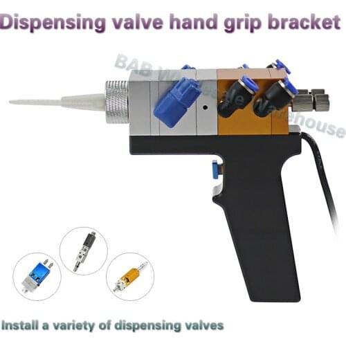 Dispensing valve hand grip bracket/holders for single-liquid dispensing valves and two-liquid dispensing valves