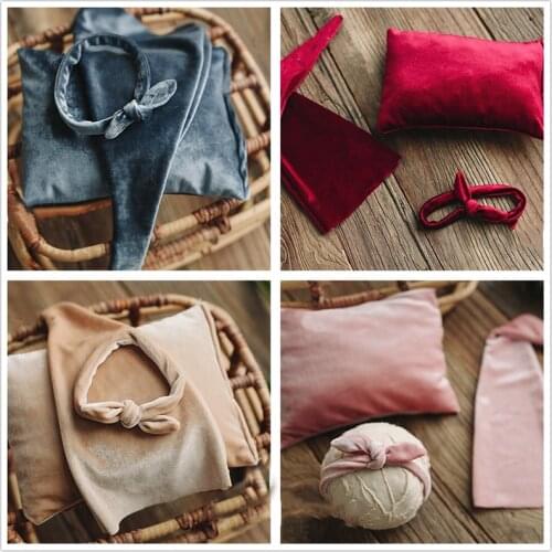 Newborn Photography Props creative Luxury Velvet Sleeping Cap + Pillow + Headband 3PCS fashion Soft Baby Photo Prop Hat