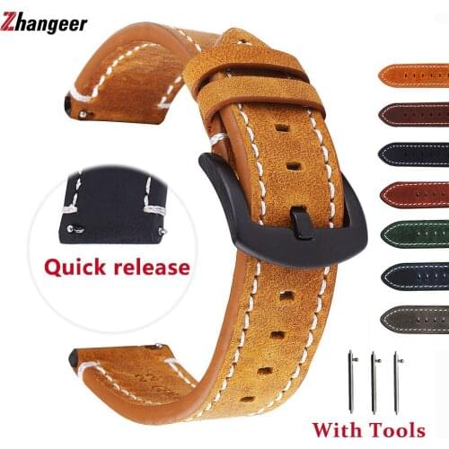 18-24mm Vintage Quick Release Retro Genuine Leather Watchband Crazy Horse Men Women Straps For Gear s3 /MOTO Watches Buckle Belt