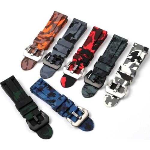 CARLYWET Watch Band 22mm 24mm Waterproof Silicone Rubber Replacement Camo Blue Watchband Loops Strap For Panerai