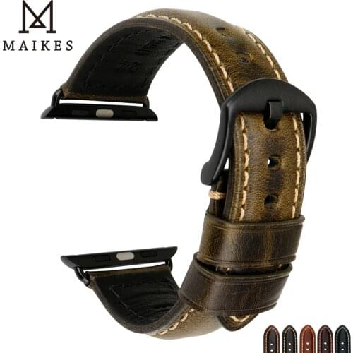 MAIKES Quality Genuine Leather Strap Watch Band For Apple Watch 44mm 40mm 42mm 38mm Series 6 5 4 3 2 1 iWatch Bracelet Watchband