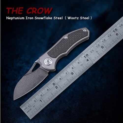 TURENZ-TC4 Titanium Alloy Handle Tactical Knife Wootz Steel Pocket Knife EDC Survival Tools Pattern steel Folding Knives