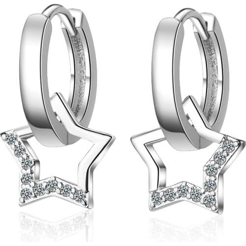 925 Sterling Silver Crystal Star Stud Earring for Women Wedding Party Accessories Brincos pendientes eh1085