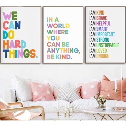 Nordic Positive Positive Word Decoration Picture Nursery Playroom I Am Type Positive Quotes Painting Print Canvas Poster