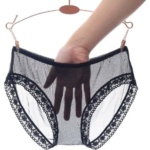 Full Transparent See Through Lace Mesh Panties Women Sexy Seamless Briefs Ladies Solid Thin Underwear Panties