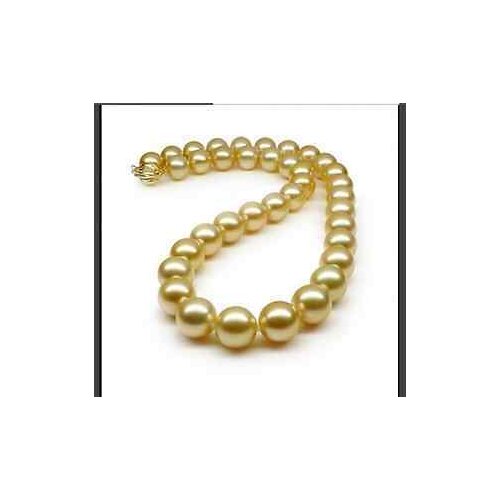 Gorgeous 10-11mm south sea round gold pearl necklace 18inch>Selling jewerly free shipping