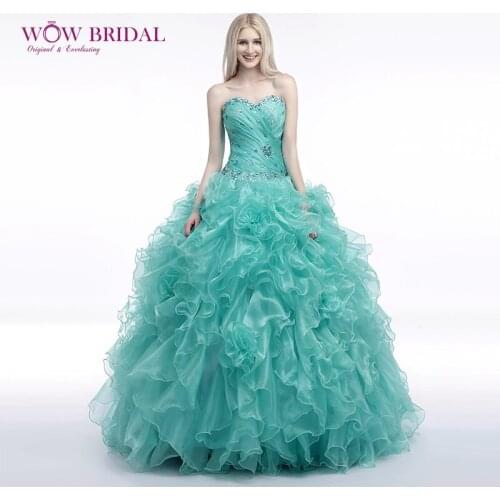 Wowbridal Graceful Quinceanera Dress 2021 Sweetheart Off the Shoulder Crystal Heavy Beaded Organza Tiered Ruffled Puffy Dress