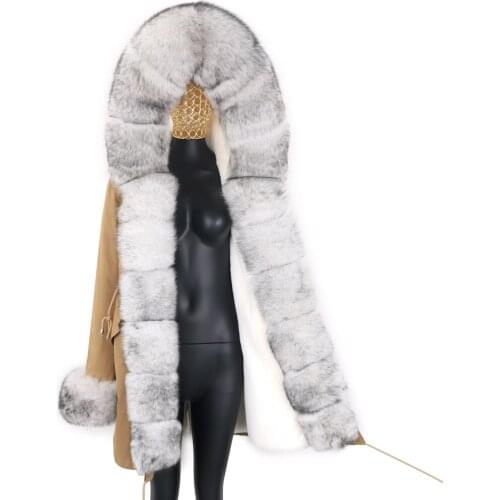 2021 Women Winter Jacket 7XL Natural Real Fox Fur Collar Real Fox Fur Parka Female Waterproof Thick Women Detachable Long Parka
