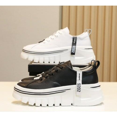 New Women Casual Sneakers Ladies Real Leather Platform Shoes Girls Slip On Chunky Sneakers Female Brand White Sneakers Trainers