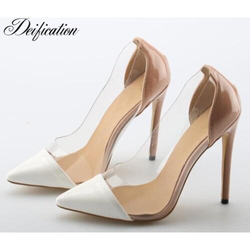 Deification Socialite Ladies Shoes Hot PVC Splice Sexy Women Pumps High Heels Slip-On Bridal Party Wedding Shoes Stiletto Heels