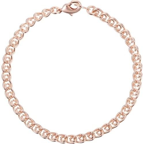 Women Bracelet Lovers 3mm 5mm 585 Rose Gold Color Classic Curb Bracelet Size