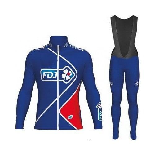 WINTER FLEECE THERMAL 2017 GROUPAMA FDJ TEAM 2 COLORS LONG SLEEVE CYCLING JERSEY WEAR CLOTHES + BIB PANTS SIZE XS-4XL
