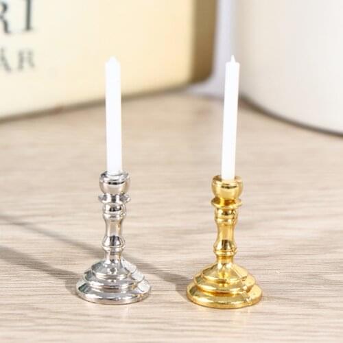 1:12 Scale 1Pc Miniature Candlesticks Candelabra Dollhouse White Candles Furniture Toy Pretend Play Doll House Accessories