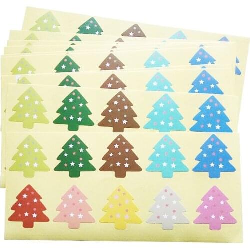 1000pcs/lot Wholesale Cute Colourful Christmas Tree Design Sealing Label Stickers DIY Baking Decoration Label Party Shops Supply