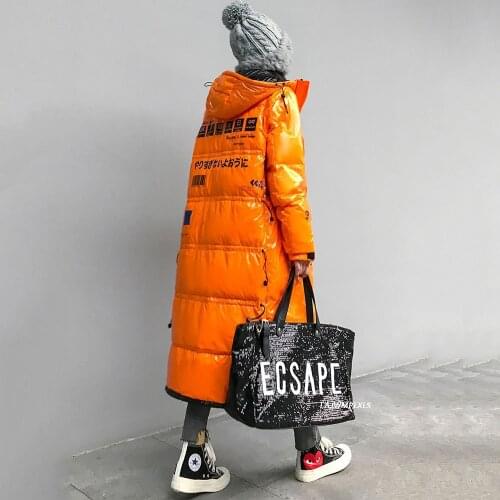 2021 Winter Glossy Waterproof X-long 90% White Duck Down Coat Women Thick Oversize Loose Outerwear Warm Down Jacket Hooded Parka