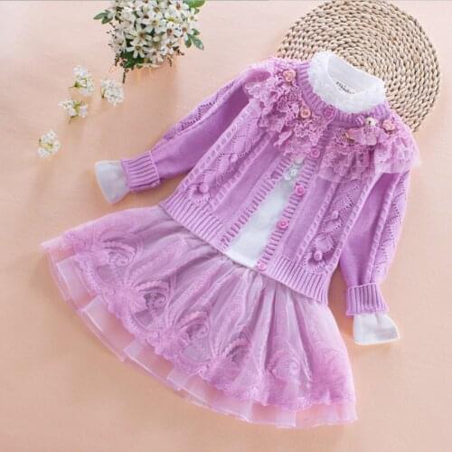 2020 kids flowers Girl Clothing Sets chiffon skirt 3pcs Princess lace spring autumn infant clothing china 2 3 4 5 6 8 years old