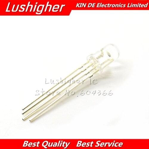 50pcs 5mm Full-color LED RGB Red Green Blue Four Feet Transparent Highlight Color Common Anode Controllable Seven Lights