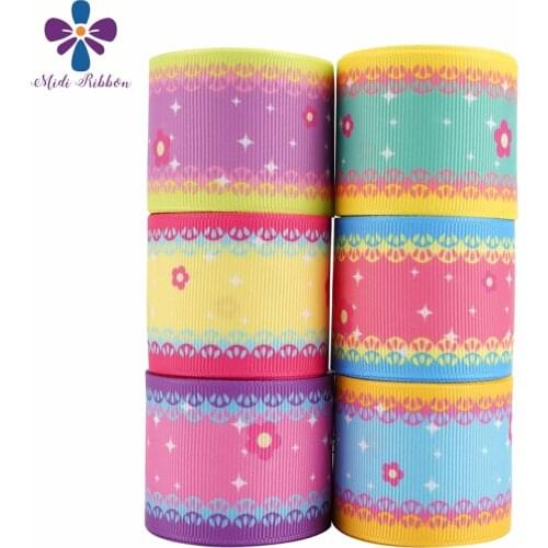 50Yards 1' 38MM Rainbow Gradient Colors Printed Grosgrain Ribbons For Hair Bows DIY Handmade Materials Elastic Band
