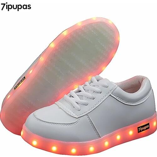 7ipupas Young White USB Charger Lighted Shoes Boy&Girl Luminous Sneakers Kids Led shoe Light Up slippers Casual glowing Sneakers