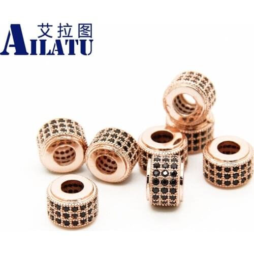 Ailatu 10pcs Micro Pave Cubic Zirconia Large Hole Brass Rondelle Bead DIY Jewelry Making Bracelet or Necklace