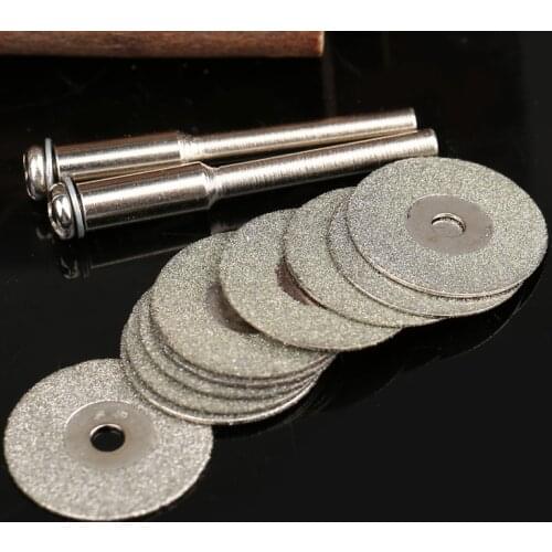 10pcs 18mm Carbon Steel Diamond Cutting Discs Mini Diamond Saw Blade With 2pcs 3mm Mandrel For Dremel Drill Fit Rotary Tool