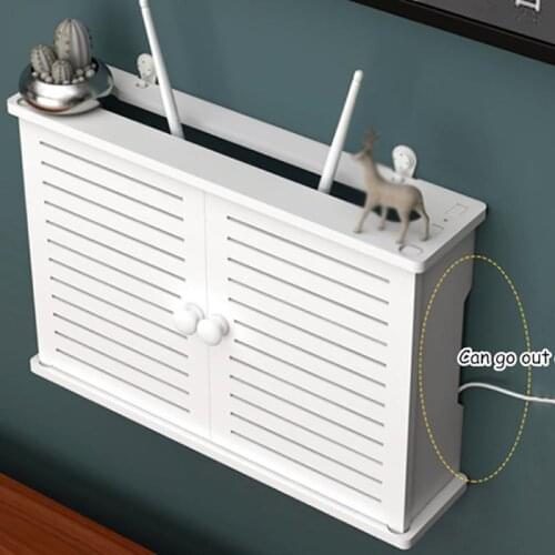 Large Wireless Wifi Router Shelf Storage Boxes Cable Power Plus Wire Bracket Wood-Plastic Wall Hanging Plug Board DIY Home Decor