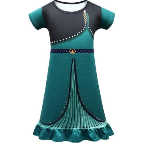 Kids Homewear Green Costum Dress Girls Nightdress Clothes Summer Cartoon Nightgown Children Clothing Short Sleeved Pajamas Dress