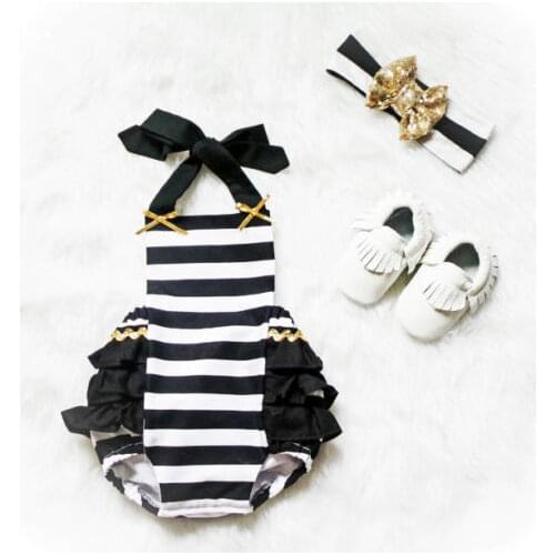 Baby Rompers Girl Baby Costumes Set Stripe Floral Sleeveless Halter Romper Jumpsuit Sunsuit Outfit With Headband