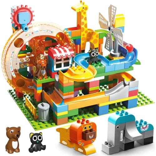 City Marble Race Run Slide Bricks Compatible Big Block Building Blocks DIY Creator Funnel Big Bricks Toys For Children