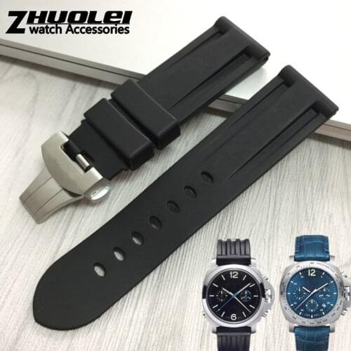 For PAM111 Watch band 22mm 24mm TOP GRADE Waterproof Diving Silicone Rubber Straps with deployment buckle