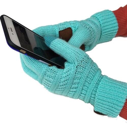 European and American New Wool Knitted Gloves with Flip Label Touch Screen Gloves and Dot Yarn Gloves