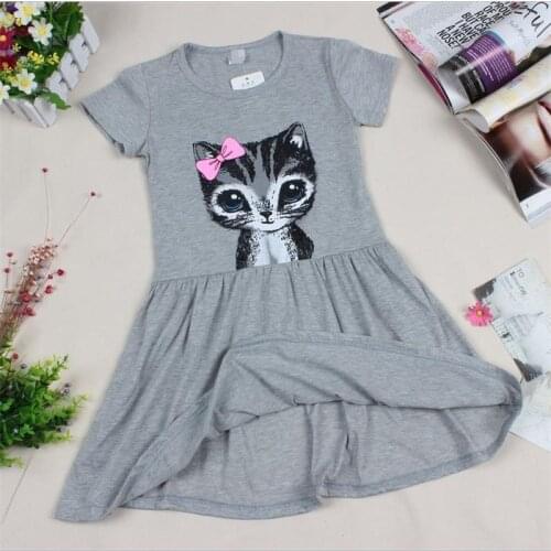 Hot Sale New 2016 summer girl dress cat print grey baby girl dress children clothing children dress 0-7years