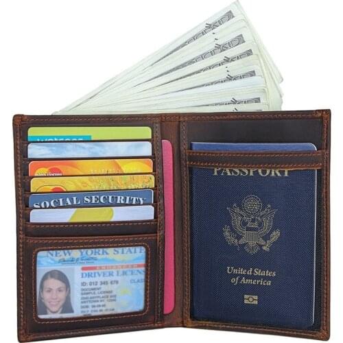 Genuine Leather Card Holder Man Passport Wallet Vintage Cowhide Passport Cover Woman Wallet Credit Card Holder Travel Wallet