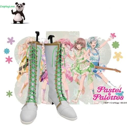 CosplayLove BanG Dream! Pastel*Palettes Yamato Maya White Green Cosplay Shoes Long Boots Leather Custom Made
