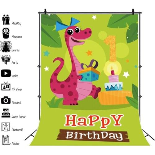 Laeacco Baby Cartoon Happy Birthday Dinoaurs Photography Backdrops For Portrait Party Decro Photography Background For Studio