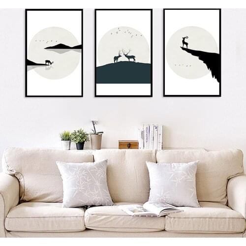 Elk Animal Landscape Art Canvas Wall Painting Nursery Decorative Picture Nordic Style Kids Decoration Prints For Living Room