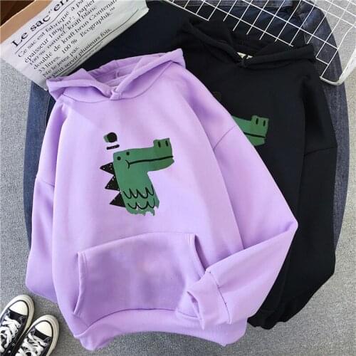 Little Monster Hoodies Print Cartoon Kawaii Long Sleeve Hooded Women Oversized Korean Pullovers Loose Tops Winter Sweatshirts