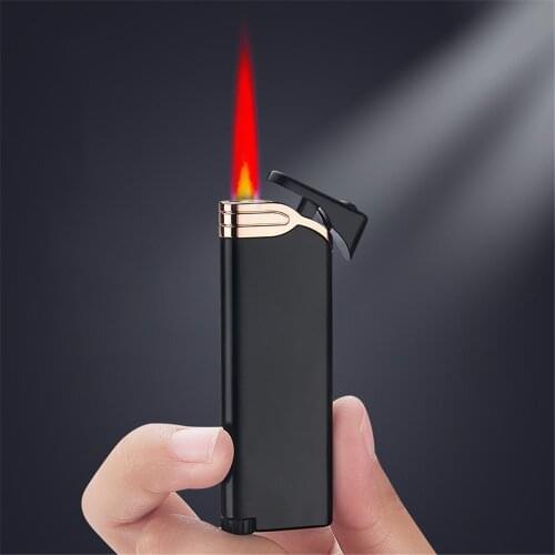 Metal Gas Lighter Ultra Thin Red Flame Butane Gas Inflatable Windproof Torch Lighter Mini Creative Mens Gift Smoking Accessories