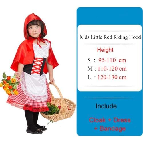 Cute Little Red Riding Hood Halloween Cosplay Costume Girl Cinderella Princess Performances Dress + Cloak Sets Clothing C45149AD
