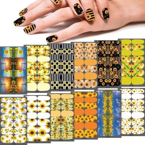Fashion Manicure Decal Delicate Decoration Compact Safe Sunflowers Pattern DIY Nail Art Transfer Sliders Sticker