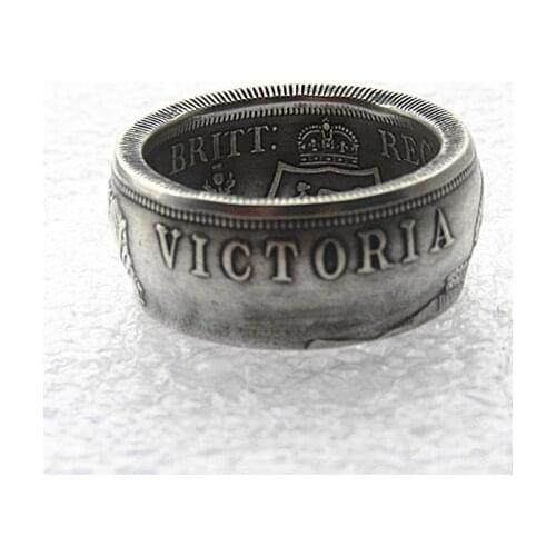 Handmake Ring Coin By UF01 GREAT BRITAIN, Victoria 1887 Double Florin Silver Plated Copy Coin'date' In Sizes 8-16