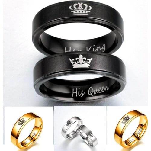 AsJerlya 2021 New Fashion crown Couple Jewelry Her King & His Queen Stainless Steel Wedding Rings For Women Men Engagement Gift