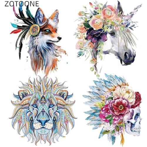Cartoon Animal Flower Patch Big Size Iron on Fox Horse Stickers DIY Heat Transfers Patches for Clothing Vinyl Appliques for Kids