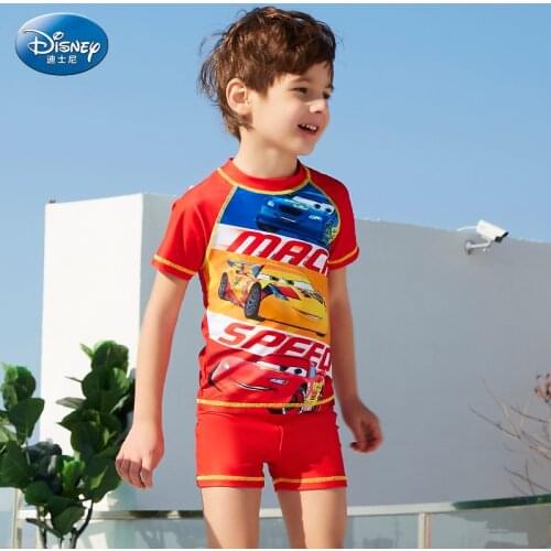 Genuine Disney Childrens Swimsuit Boys Big Kids Split Sunscreen Swimsuit Boys Short Sleeve Hot Spring Cartoon Swimsuit