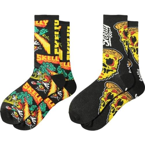 Pizza Face Crew Cartoon Knee-High Fashion Socks Anime Death Skull Skeleton Man Blocking Crash Fire Dragon Stein Human Bones SOX