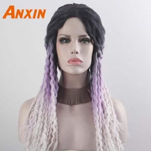 Anxin 2020 New Women Braided White Purple Gradient Wig High Temperature Silk Synthetic Bob Wig Daily Matching Cosplay Party Wig