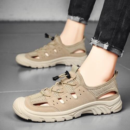 New Mens Sandals Closed Toe Soft Mesh Sandals Summer Men Shoes Outdoor Men Roman Sandals Slippers Beach Flat Leisure Shoe Grey