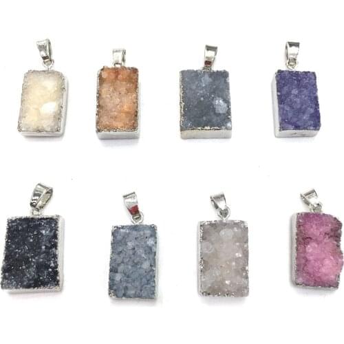 Natural Agates Pendants Rectangle Shape Colorful Crystal Agates Stone Charms For Jewelry Making Necklace Bracelet Gift